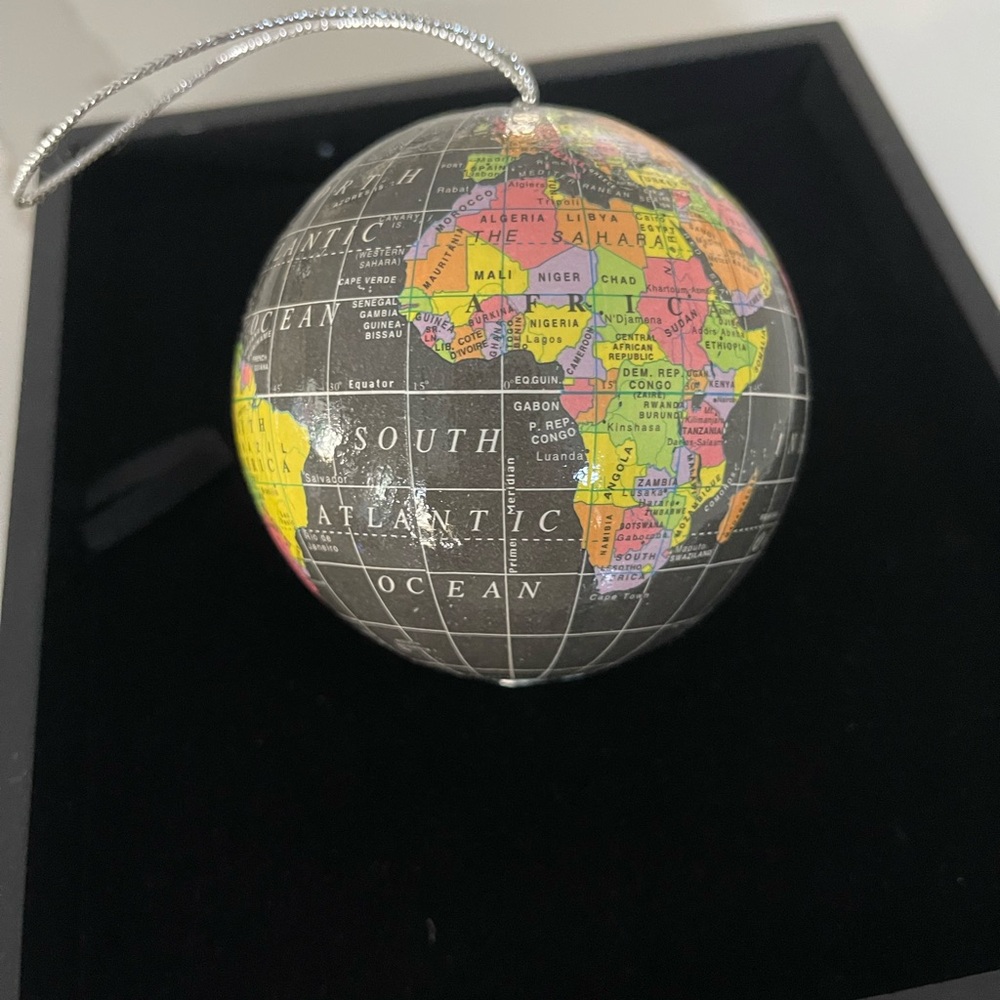 World Map Black Atlas Globe Holiday Ornament